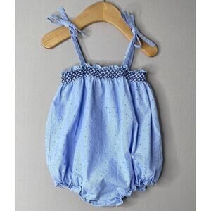 Laranjinha Blue/Red/White Smocked Polka Dot Bubble Romper Girls 18 Mo